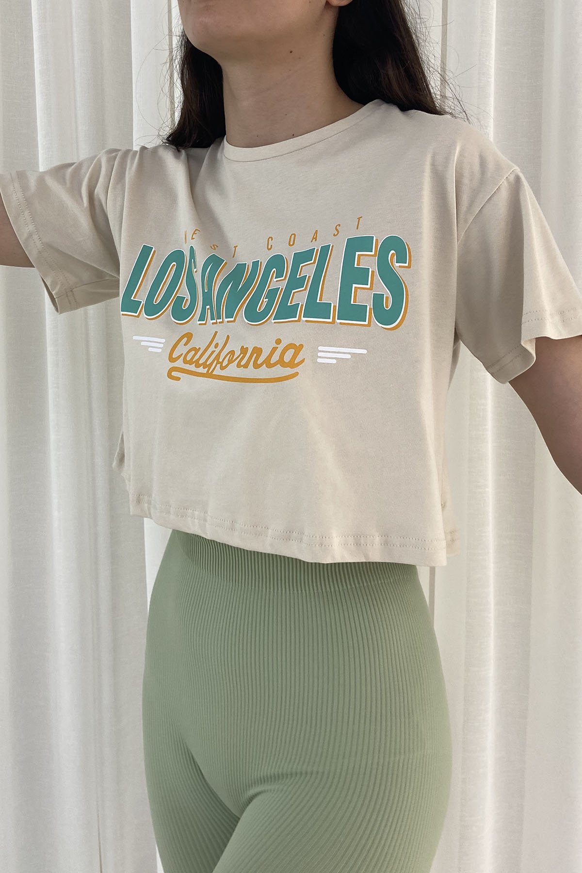 170 18974 Los Angeles Yazı Baskı Kısa Tshirt 
