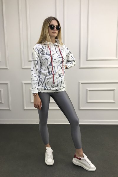 120 26379 Desenli Kapşonlu Sweat-Shirt