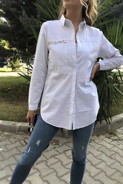 400 228 Poplin Taşlı Gömlek