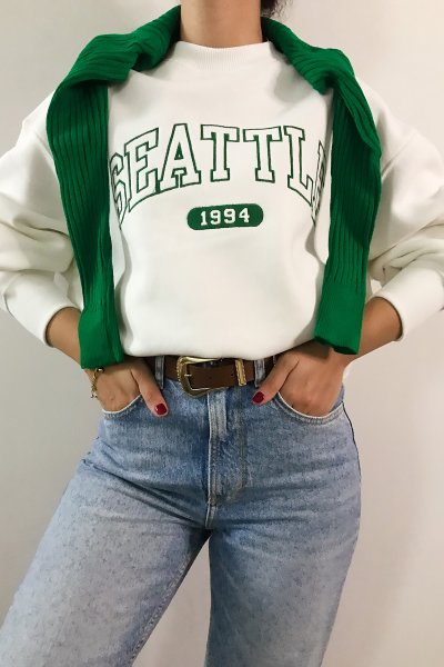 250213 Seattle Yazı Nakışlı Sweat