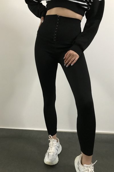 165 4077 Agraf Detay Çelik Kumaş Tayt