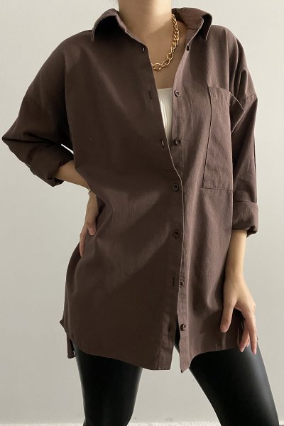 115 0114 Desenli Saten Oversize Gömlek