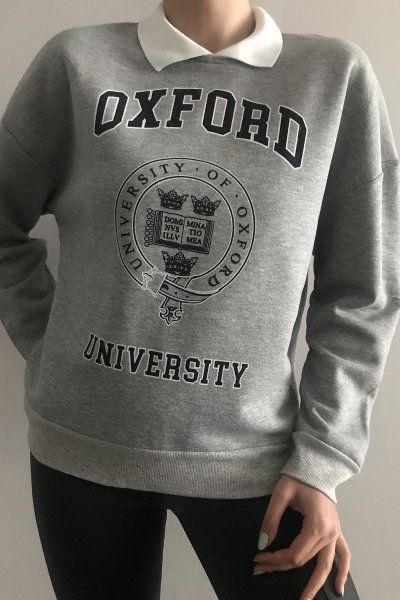 250242 Polo Yaka Oxford Yazı Baskılı Sweat