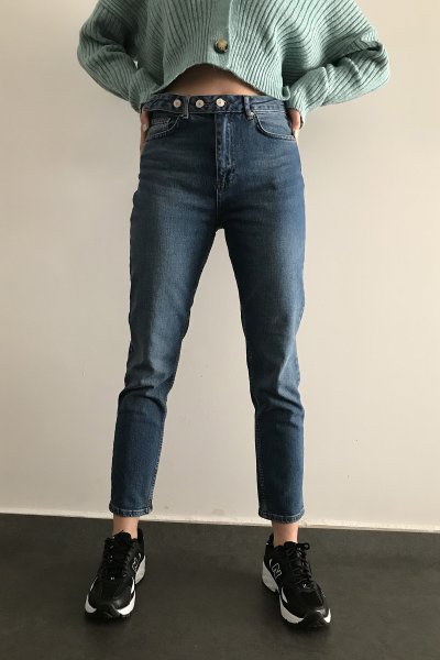 110 548 Üç Düğmeli Kemer Detay Slim Fit Jean