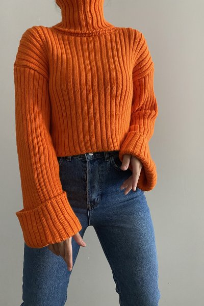 160 3014 Selanik Örgü Balıkçı Yaka Kısa Kazak