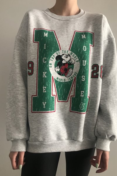 430 1928 Mickey Mouse Yazı Baskı Sweat