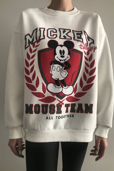 430 1929 Mickey Mouse Team Yazı Baskı Sweat