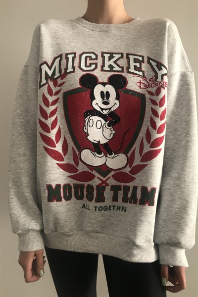 430 1929 Mickey Mouse Team Yazı Baskı Sweat