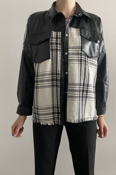 105 4690 Ekose Garnili Deri Gömlek