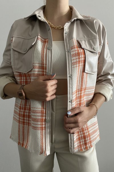 105 4690 Ekose Garnili Deri Gömlek