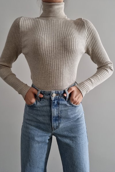 900 145 Boğazlı Fitilli Slim Triko Kazak
