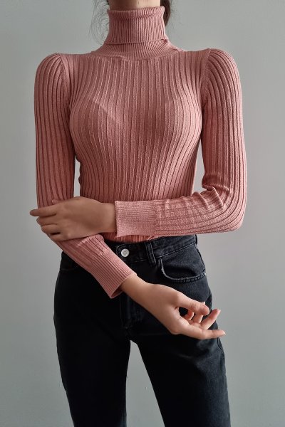900 145 Boğazlı Fitilli Slim Triko Kazak