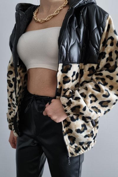 1979 Kapşonlu Leopar Detaylı Ceket