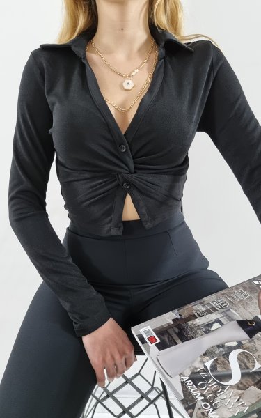140 3768 Uzun Kollu Crop Top