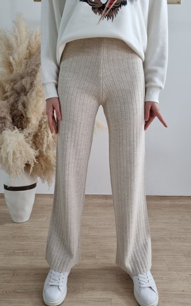 150 1324 Beli Lastikli Bol Paça Fitilli Pantolon