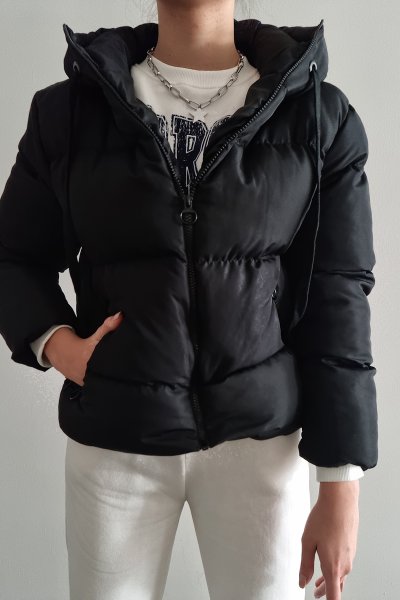 2059 Şişme Fermuarlı Kapşonlu Mont