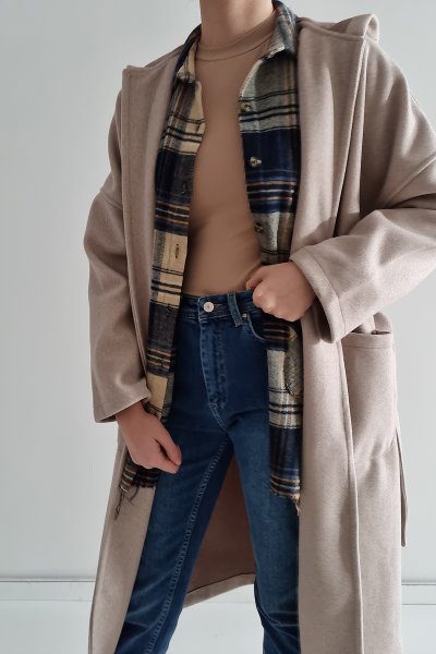 115 0126 Kapüşonlu Kaşe Kaban