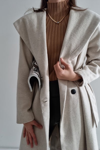 160 1259 Kapüşonlu Kaşe Kaban