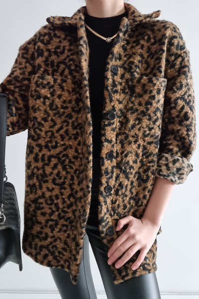 130 12729 Leopar Desen Cepli Gömlek