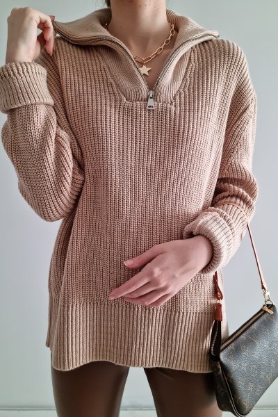 100 13404 Polo Yaka Fermuarlı Kazak