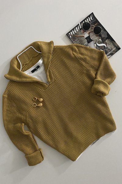 100 13404 Polo Yaka Fermuarlı Kazak