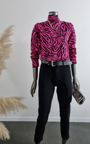 900 3531 Yarım Balıkçı Zebra Desen Kazak