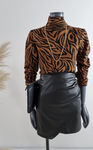 900 3531 Yarım Balıkçı Zebra Desen Kazak