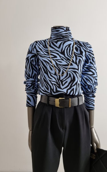900 3531 Yarım Balıkçı Zebra Desen Kazak