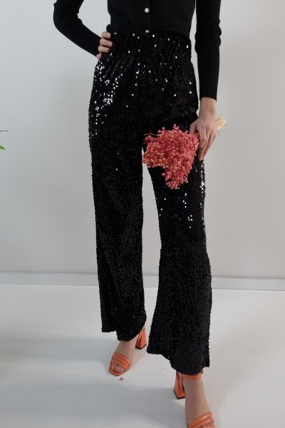 430 10218 Beli Lastikli Pullu Bol Paça Pantolon