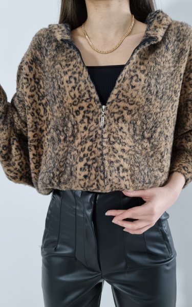 120 23708 Leopar peluş hırka