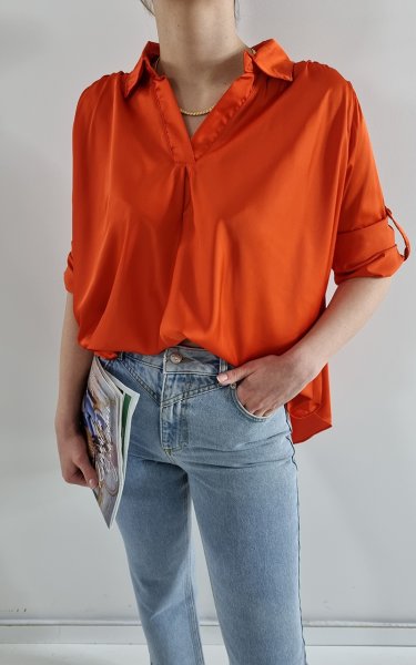 120 26772 Gömlek Yaka Saten Oversize Bluz