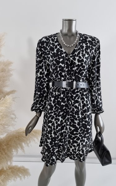 3106 Beli Kemer Detaylı Leopar Desen Elbise