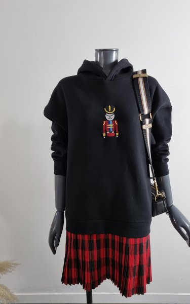 00200 Ekoseli Mini Sweat Elbise