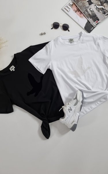 90987 Kuş Baskılı Tshirt