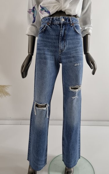 2502 Full Yırtık Palazzo Blue Jean Pantolon