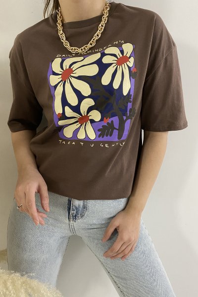 150 80433 Çiçek Baskılı Salaş Tshirt