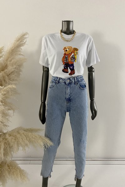100 210021 Çantalı Ayı Baskılı Tshirt