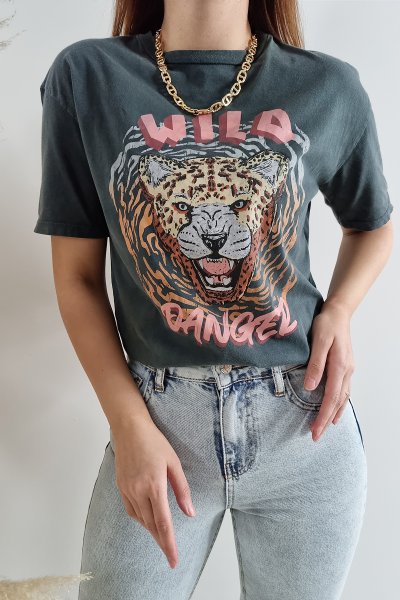 150 12288 Kaplan Baskılı Yıkama Tshirt