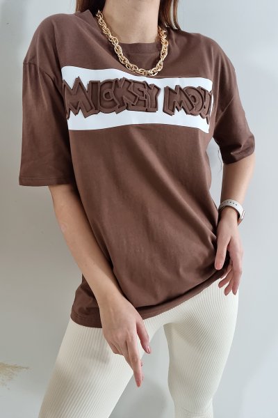 150 80366 MICKY BASKI YAZILI TSHIRT