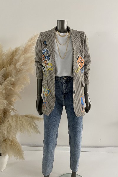 360 5627 Baskılı Blazer Ceket