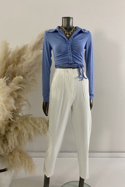 03344 Büzgülü kısa polo yayaka croptop