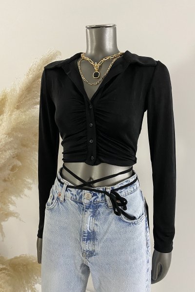 03344 Büzgülü kısa polo yayaka croptop