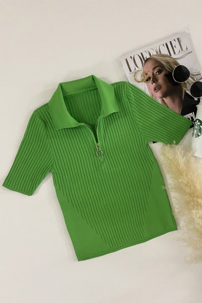 900 3613 Polo yaka fermuarlı kazak