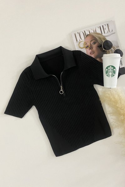 900 3613 Polo yaka fermuarlı kazak