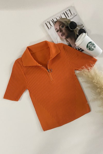 900 3613 Polo yaka fermuarlı kazak