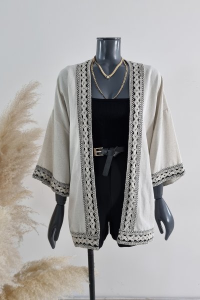 170 51036 Nakış Detay Keten Kimono