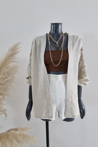 220 32016 Keten Sırt Detay Kimono