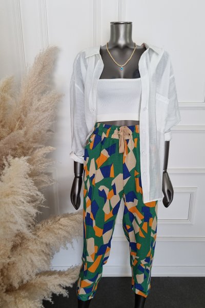 110 4150 Beli Lastikli Desenli Pantolon