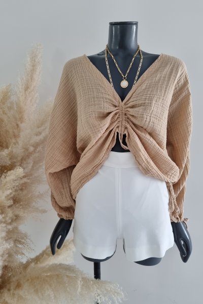 600-3310 Önü büzgülü kol detay bluz