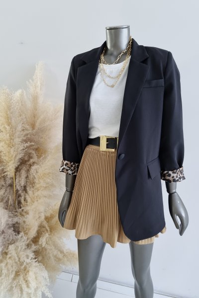 360 5641 Astarı leopar dsn tek düğmeli blazer ceket